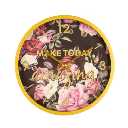 Ceas Decorativ de Perete, Model Floral, Diametru 30 cm, cu Baterii, Cadru Auriu