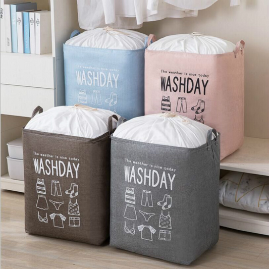 Cos de Rufe cu Inchidere, Incapator, 72L, Model Pliabil, cu Imprimeu, Material Textil, 30x40x60cm, Albastru, Gri, Roz