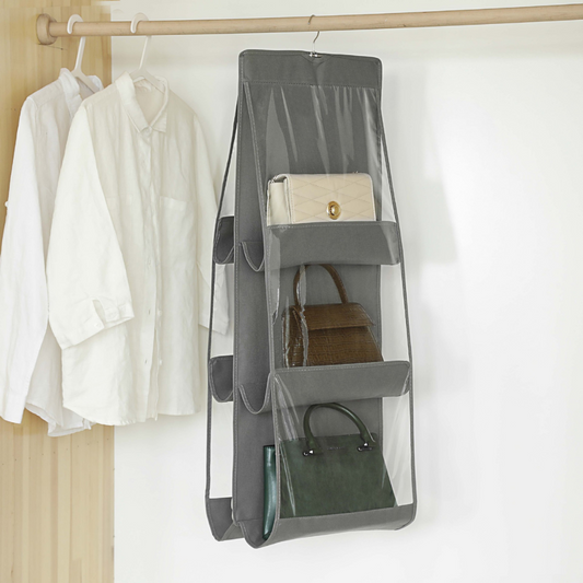 Organizator Dulap, 6 Compartimente, pentru Genti, Esarfe, Accesorii, Model Suspendabil, 85x36cm, Gri